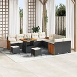 Ensemble de canapé de jardin 13 pièces avec coussins noir poly rotin