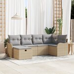vidaXL Ensemble Canapé Jardin 6 Pièces avec Coussins Beige Rattan Poly