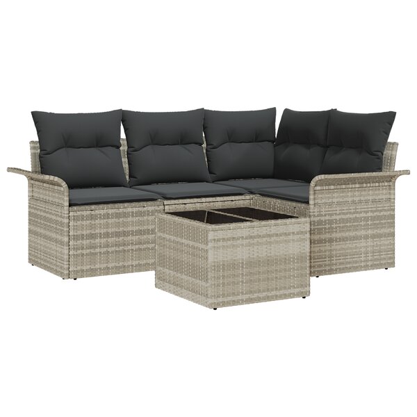 vidaXL Ensemble de Canapés de Jardin 5 Pièces avec Coussins Gris Poly Rattan
