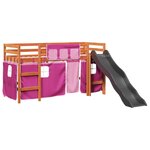 vidaXL Lit mezzanine enfants et rideaux rose 90x200cm bois pin massif
