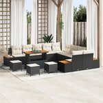 vidaXL Ensemble de canapé de jardin 14 pièces avec coussins Rattan Poly Noir