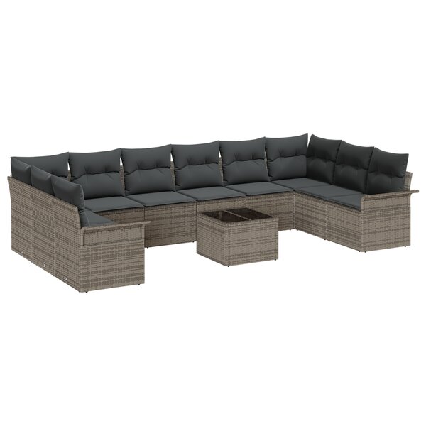 Ensemble de canapé de jardin vidaXL de 10 pièces avec coussins en rotin synthétique noir