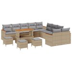 Ensemble de canapé de jardin 14 pièces avec coussins Beige Poly Rattan Acacia