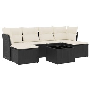 vidaXL Salon de jardin 7 Pièces avec coussins noir résine tressée