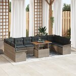 Ensemble de canapé de jardin de 11 pièces avec coussins gris en poly rotin