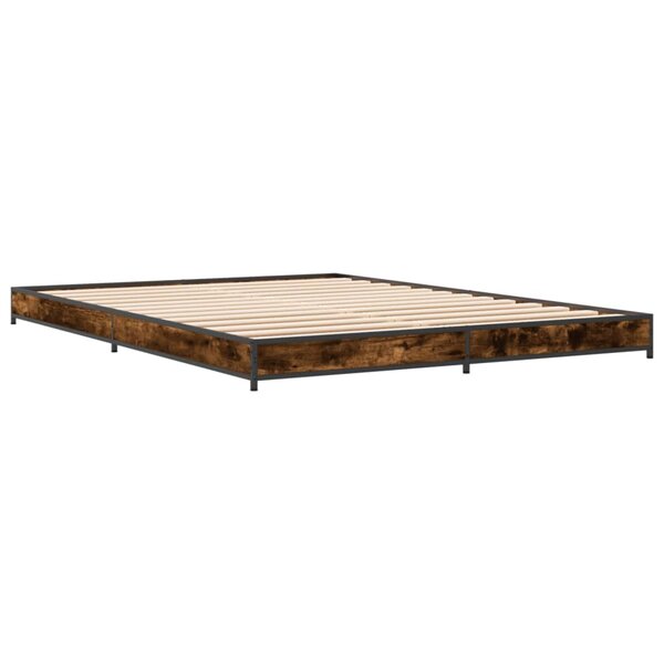 vidaXL Cadre de lit chêne fumé 120x190 cm bois d'ingénierie et métal