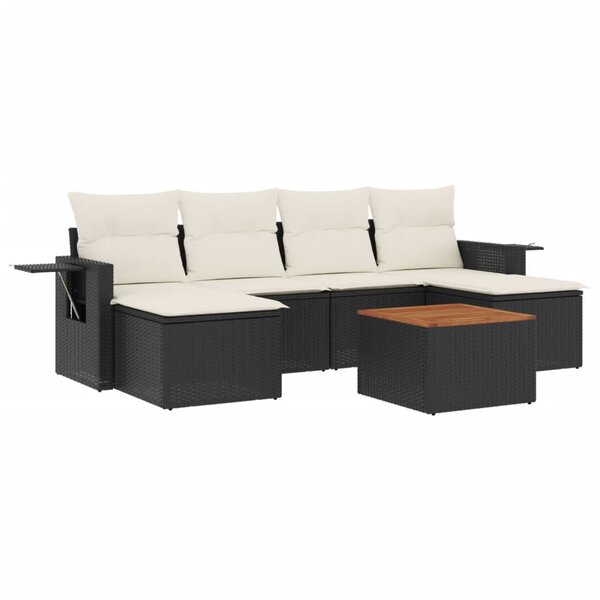 vidaXL Salon de jardin 7 Pièces avec coussins noir résine tressée
