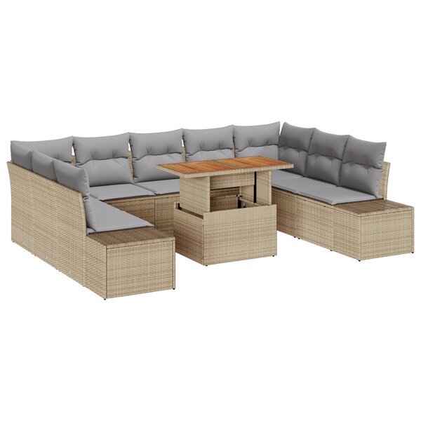 vidaXL Ensemble de Canapé de Jardin de 10 Pièces avec Coussins Beige en Poly Rattan