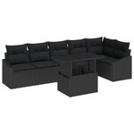 vidaXL Ensemble de canapé de jardin 7 pièces avec coussins en poly rattan noir