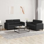 vidaXL Ensemble de canapés 2 Pièces avec coussins Noir Similicuir