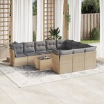 vidaXL Salon de jardin 11 Pièces avec coussins beige résine tressée