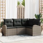 vidaXL Ensemble de Canapé de Jardin 4 Pièces avec Coussins Gris Rattan Poly