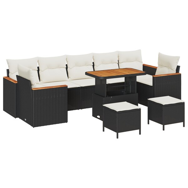 vidaXL Ensemble de Canapé de Jardin de 10 pièces en Noir Rattan Poly et Acacia