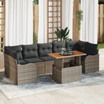 Ensemble de canapé de jardin 8 pièces avec coussins gris poly rattan