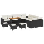 Ensemble de canapés de jardin 14 pièces avec coussins Noir Poly Rattan Acacia
