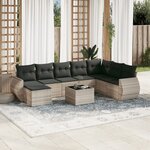 vidaXL Salon de jardin 9 Pièces avec coussins gris clair résine tressée