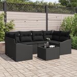 vidaXL Ensemble de canapé de jardin 7 pièces avec coussins en poly rattan noir
