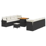 Ensemble de canapés de jardin 11 pièces avec coussins Noir Rattan Poly Acacia