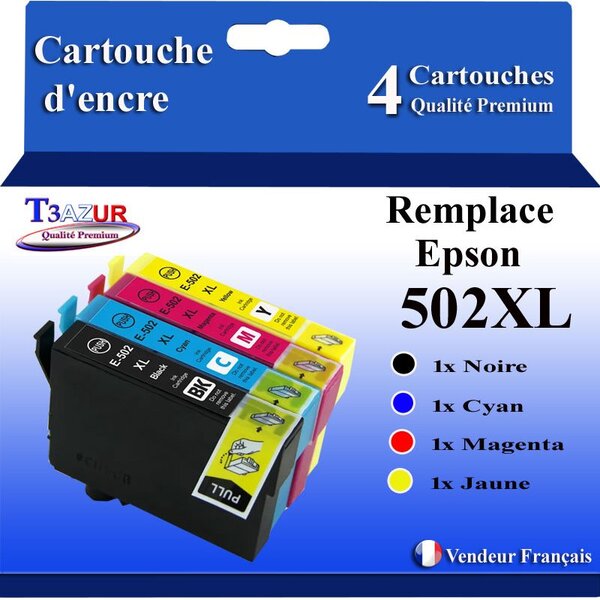 T3AZUR - 4x Cartouches compatibles avec Epson Expression Home XP-5100  XP-5105  XP-5115  XP-5150  XP-5155  502XL