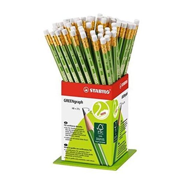Godet de 60 Crayons Graphite 100% FSC bout gomme HB STABILO