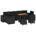 Ensemble de Canapé de Jardin 10 Pièces avec Coussins Rattan Noir Acacia