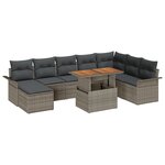 vidaXL Ensemble de salle à manger de jardin 9 pièces avec coussins Gris en poly rattan et acacia