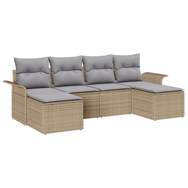 vidaXL Ensemble de canapé de jardin 6 pièces avec coussins beige en rattan synthétique