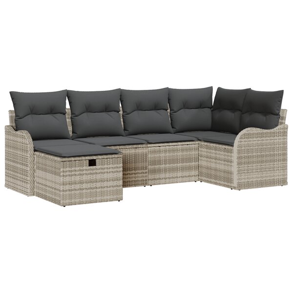 Ensemble de canapé de jardin 6 pièces avec coussins gris clair en poly rotin
