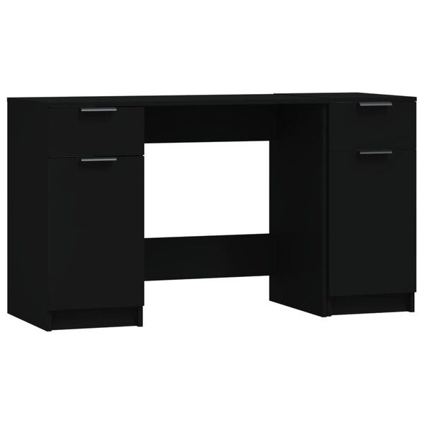 Bureau table poste de travail meuble d'ordinateur informatique étude avec armoire latérale bois d'ingénierie noir 02_0023396