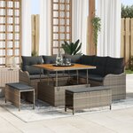 Ensemble de canapé de jardin 8 pièces vidaXL avec coussins gris en poly rotin acacia