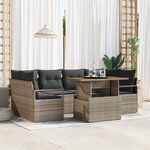 Canapé de Jardin 7 Pièces avec Coussins Rattan Synthétique Gris