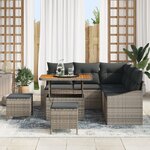 Ensemble de canapé de jardin 8 pièces avec coussins gris poly rotin acacia