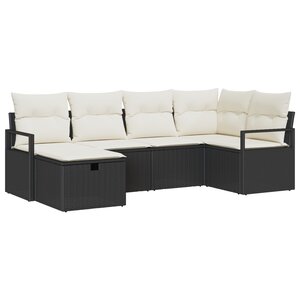 Ensemble de Canapés de Jardin de 6 Pièces avec Coussins Poly Rattan Noir