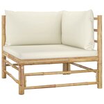 Salon de jardin meuble d'extérieur ensemble de mobilier 9 pièces avec coussins blanc crème bambou 02_0017903