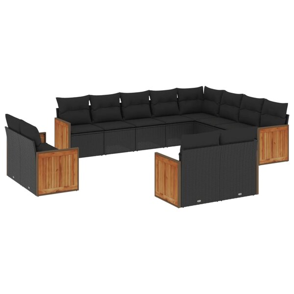 vidaXL Salon de jardin 12 Pièces avec coussins noir résine tressée