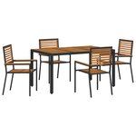 Ensemble de salle à manger jardin vidaXL 5 pièces en poly rotin noir et acacia