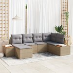 Set de Canapé de Jardin vidaXL 6 Pièces avec Coussins Beige Rotin Poly Acacia
