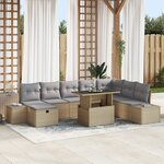 vidaXL Ensemble de Canapé de Jardin 9 Pièces avec Coussins Beige Rattan Synthétique