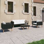 vidaXL Salon de jardin 4 Pièces avec coussins Résine tressée Noir