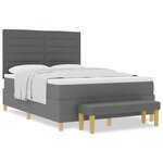 vidaXL Lit à ressorts avec matelas et banc gris foncé 160x200 cm en tissu