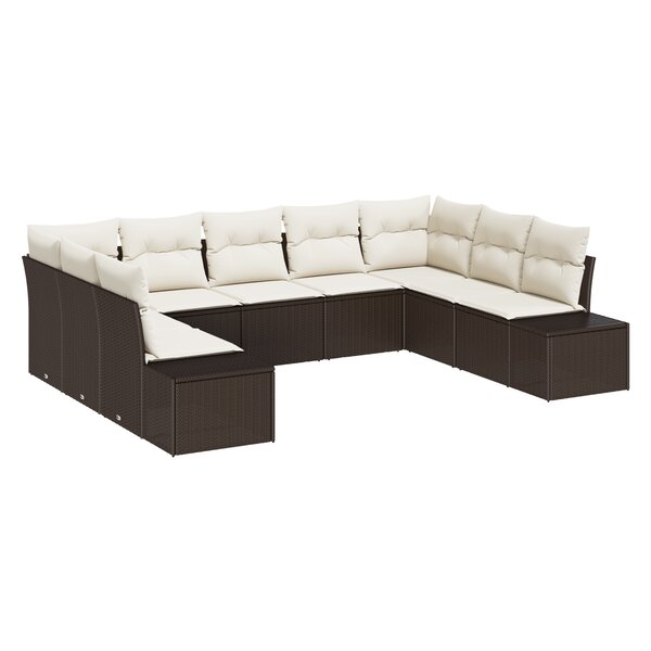 vidaXL Ensemble de Canapé de Jardin de 9 pièces avec Coussins en Poly Rotin Marron