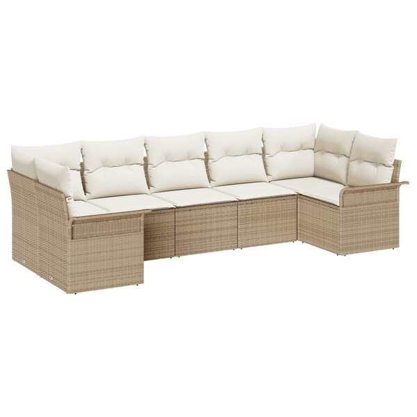 vidaXL Ensemble de Canapé de Jardin 7 pièces avec coussins en poly rattan beige