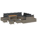 Canapé de jardin vidaXL 14 pièces avec coussins gris poly rotin