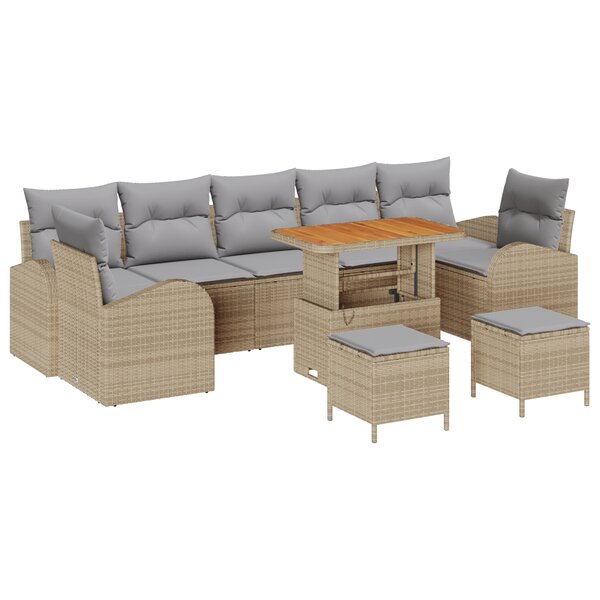 Ensemble de 10 canapés de jardin vidaXL avec coussins Beige Poly Rattan Acacia