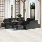 Ensemble de Canapés de Jardin vidaXL 13 pièces avec coussins noir poly rattan acacia