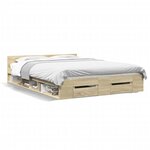 vidaXL Cadre de lit et tiroirs chêne sonoma 135x190 cm bois ingénierie