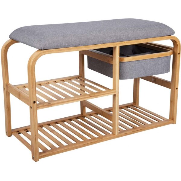 Banc en bambou avec étagères et panier de rangement dure