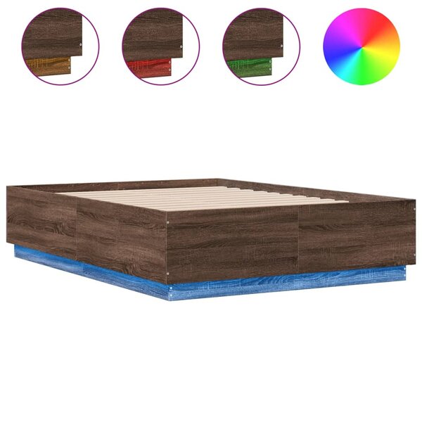 vidaXL Cadre de lit avec LED sans matelas chêne marron 135x190 cm