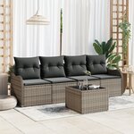 Ensemble de Canapé de Jardin 5 Pièces avec Coussins Gris Rattan Synthétique