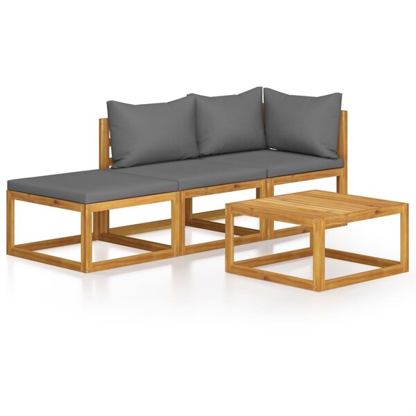 vidaXL Salon de jardin 4 Pièces avec coussin Bois d'acacia solide